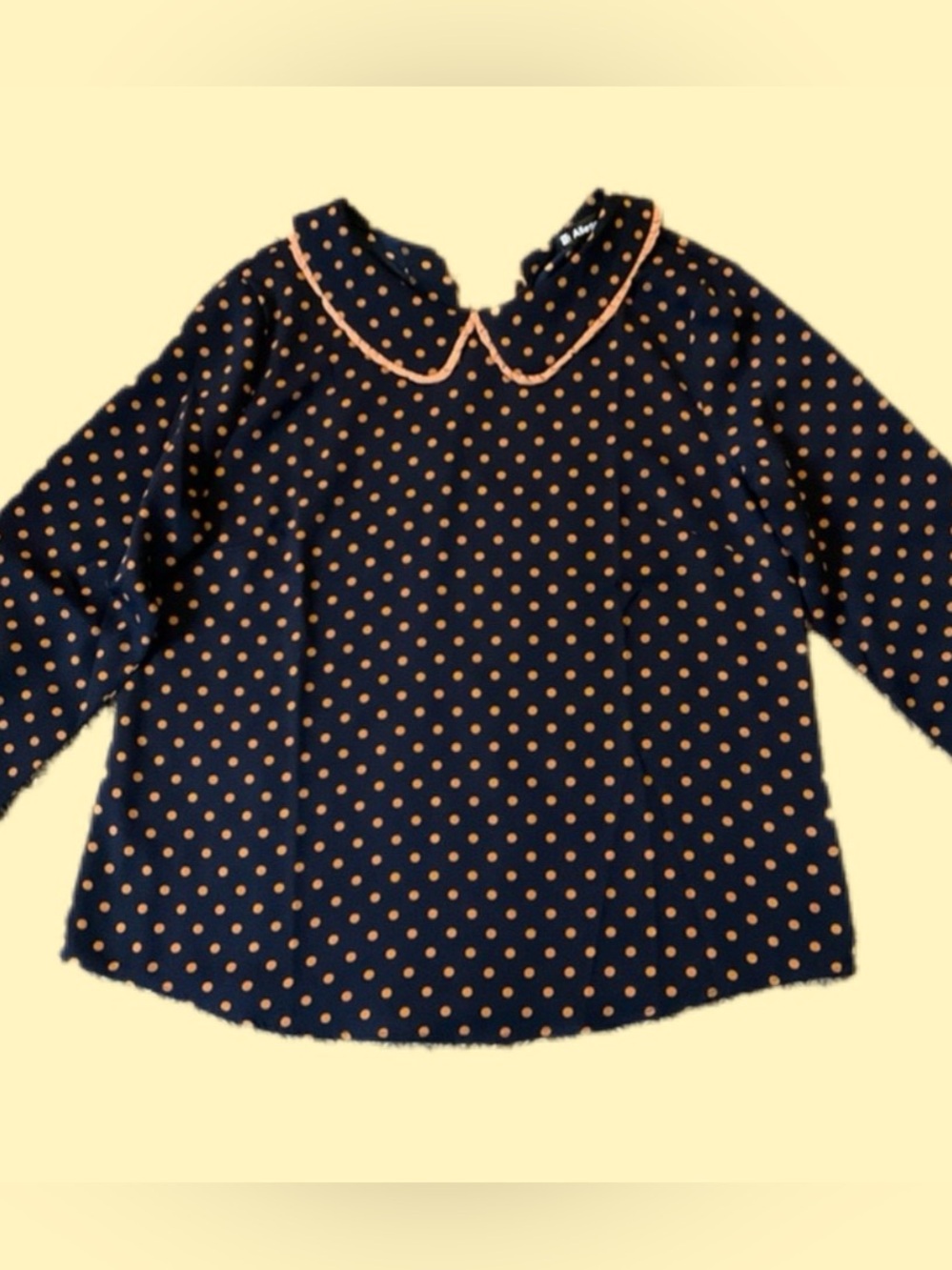 NWT~Navy Blouse, Tan Dots, Peter Pan Collar, Mod, Dolly, Coquette, Women’s Large